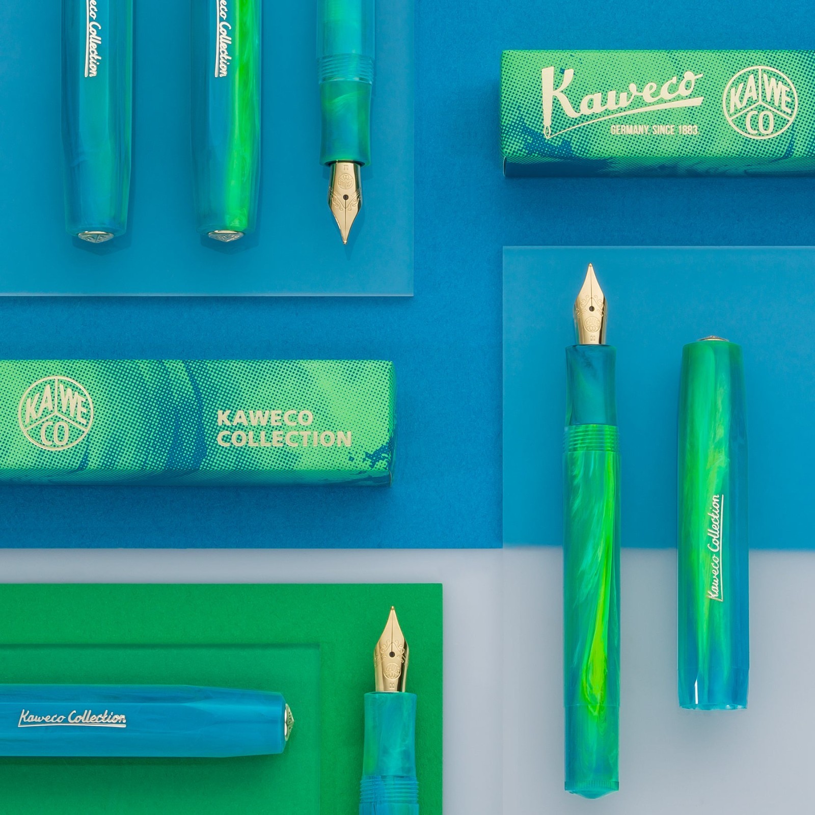 Kaweco COLLECTION Fountain Pen Marble Ocean , EF/F/M/B/BB Nib with Clip Gold