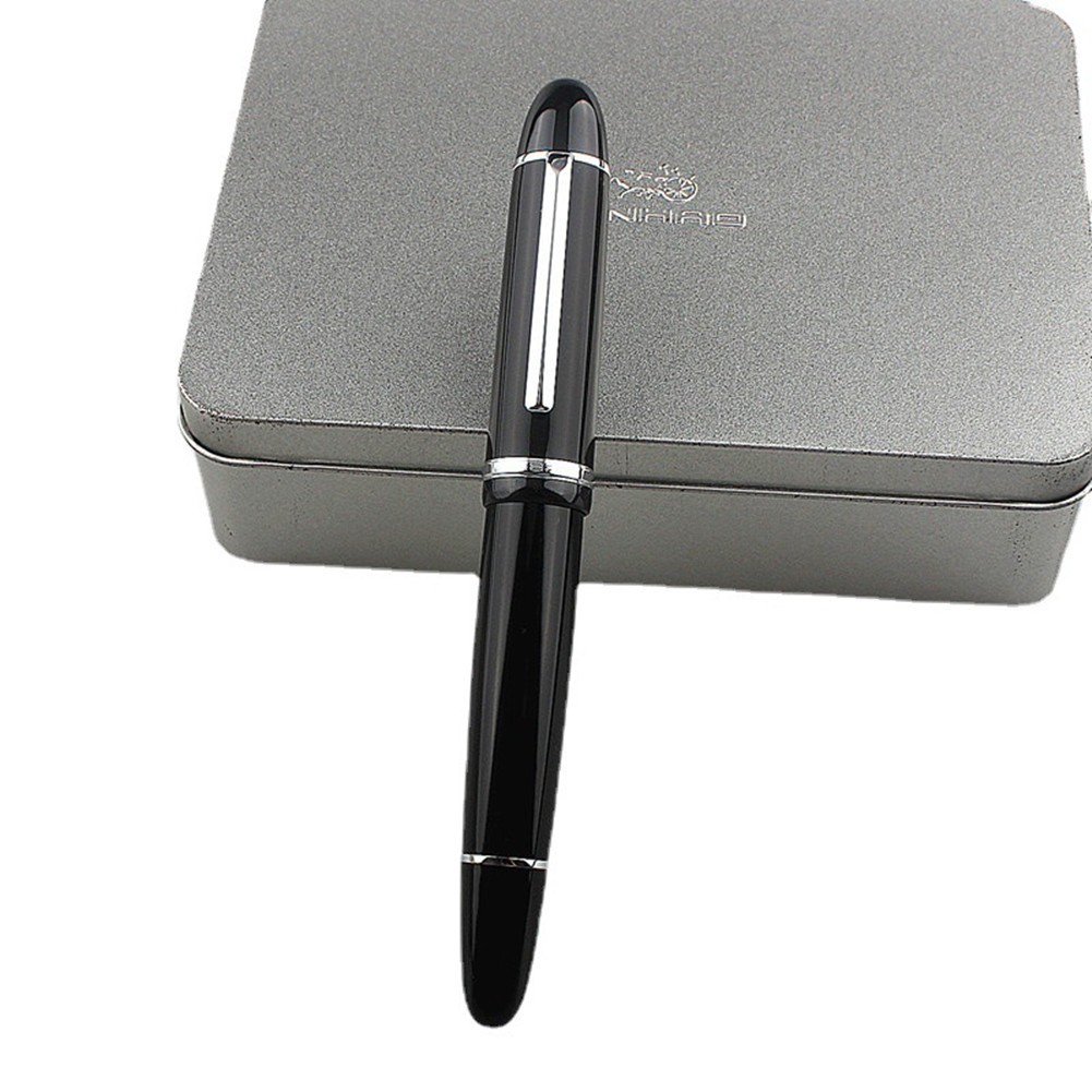 JinHao X159 Acrylic Black Fountain Pen Metal Clip Fine 0.5mm F Nib Writing Gift