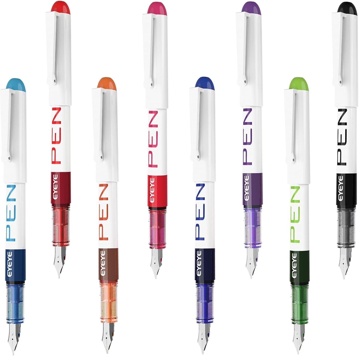 Fountain Pens for Writing, 8 Pack Assorted Colors Fine Point Disposable Fount…