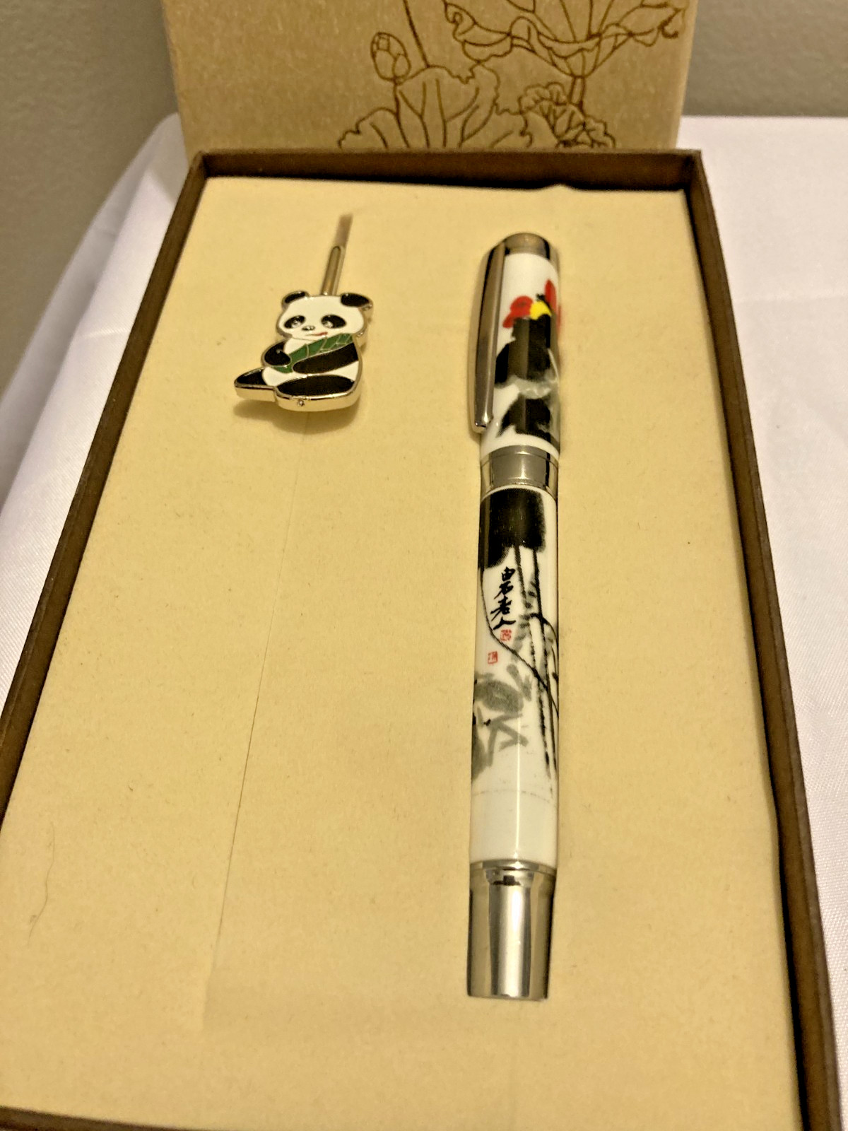 Gift Set with Chinese Motif Ball Point Pen & Matching Bookmark Featuring Panda