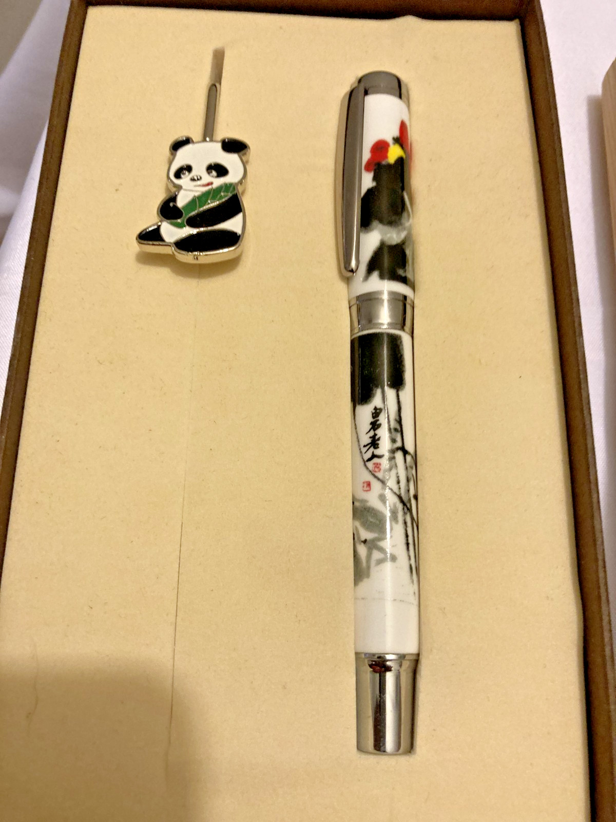Gift Set with Chinese Motif Ball Point Pen & Matching Bookmark Featuring Panda