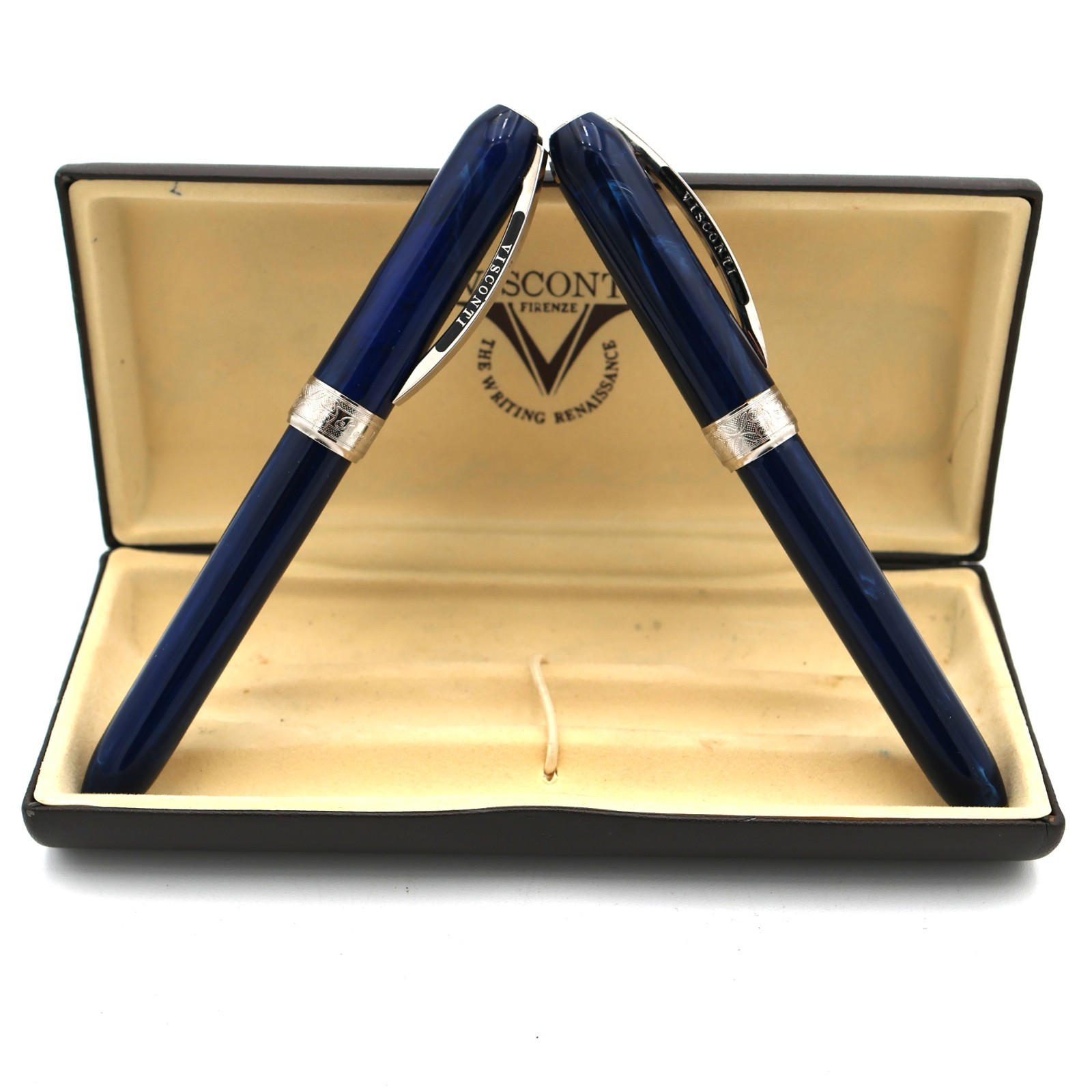 Visconti Rembrandt Blue Marble Fountain Pen Ballpoint Set Made Italy