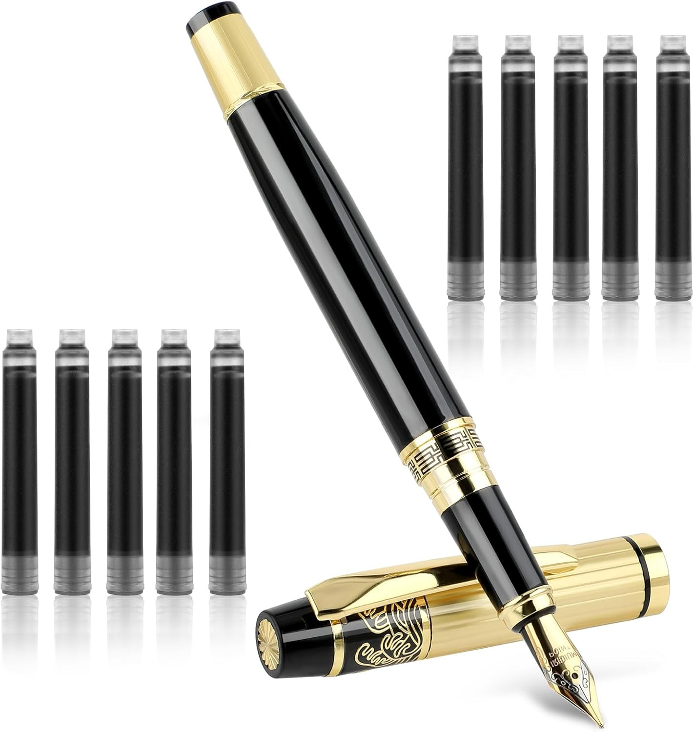 Metal Fountain Pens Set, 0.5Mm Luxury Fine Point Fountain Pen, with 10 2.6Mm Ink