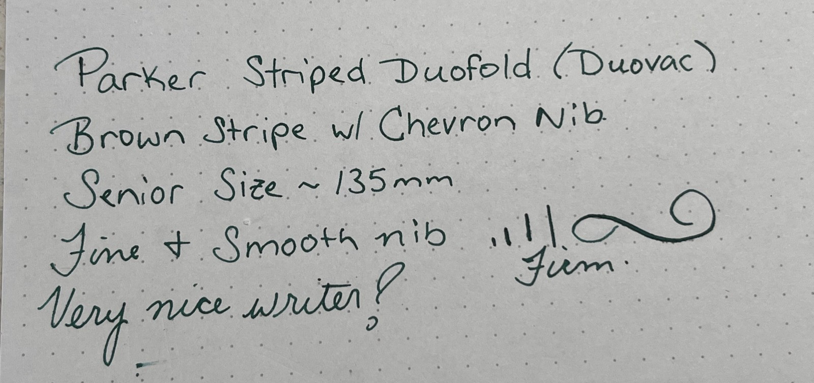 Parker Brown/Green Striped Duofold, Vac-Filler, 14K nib/trim, Fully Restored