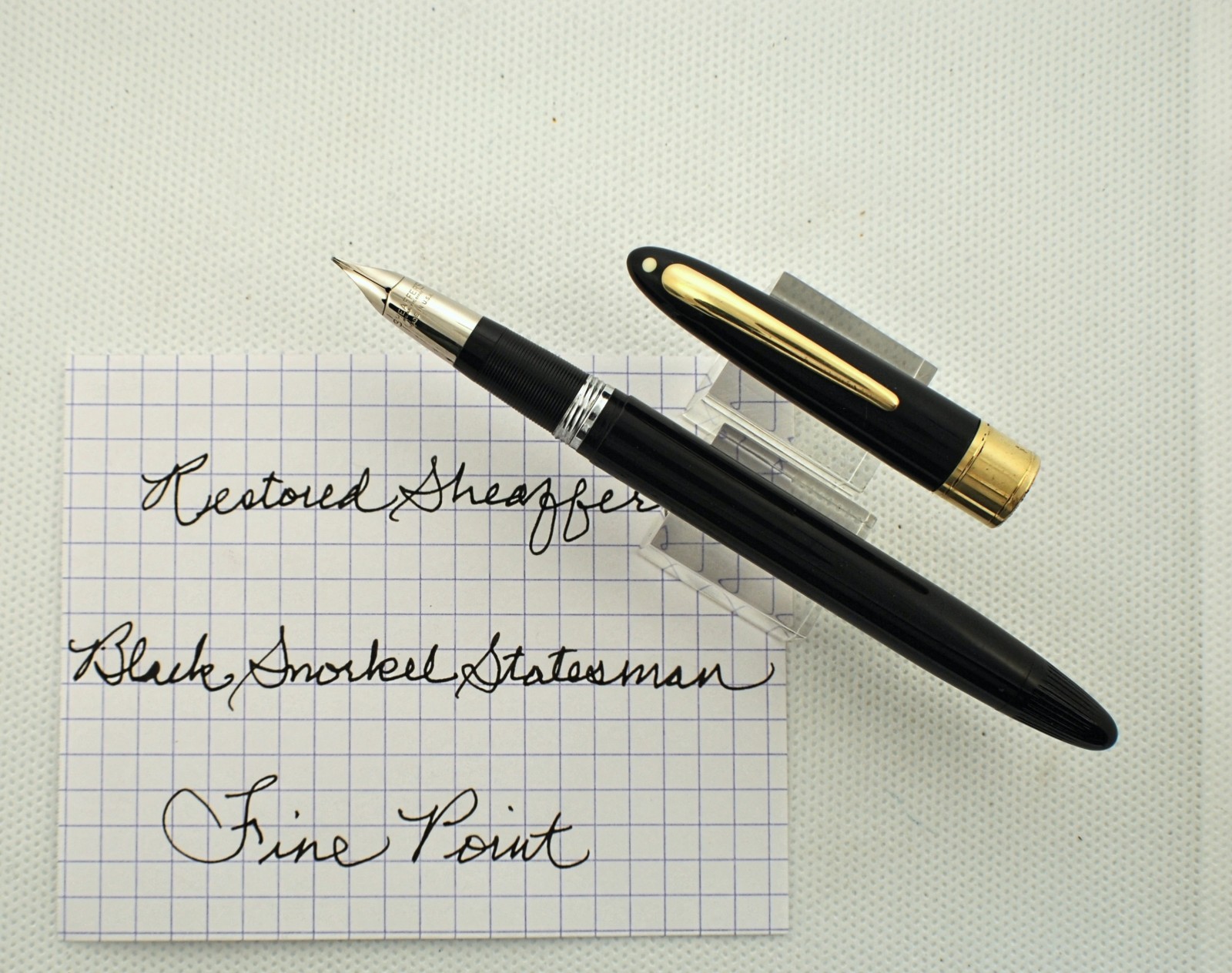 Very Nice Black Snorkel Statesman, Fine Point Palladium Triumph Nib, RESTORED