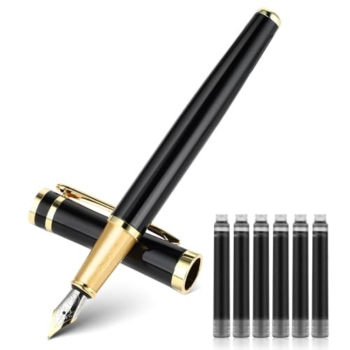 Luxury Metal Fountain Pen Set, 0.5mm Fine Nib Fountain Pen with 6 Pcs 2.6mm