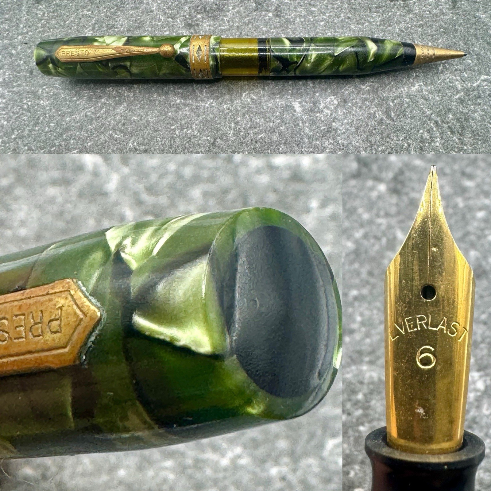Everlast Presto Fountain Pen & Pencil Combo- 5 1/2”Green Black Vein Ink View