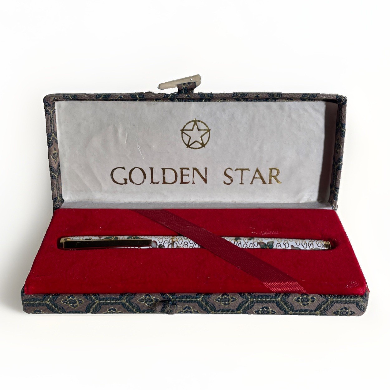 Vintage Fountain Pen NIB Iridium Golden Star Chinese Cloisonne Enamel Floral