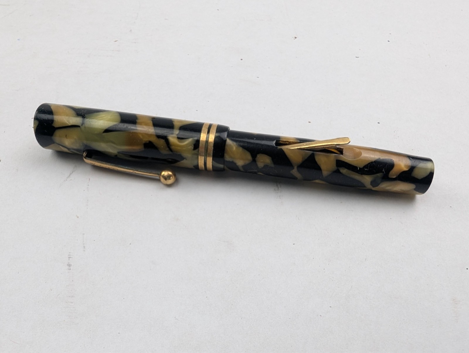 Gold Bond Black & Cream 14k nib MOP Fountain Pen For Parts