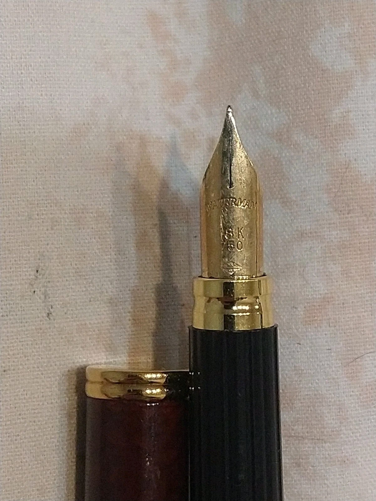 waterman Exclusive Brown Marble Laque Fountain With 18k Gold Fine Nib France