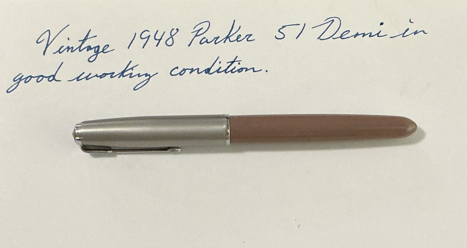 Vintage 1948 Parker 51 Demi Cocoa Fountain Pen – 14k Nib – Working Condition