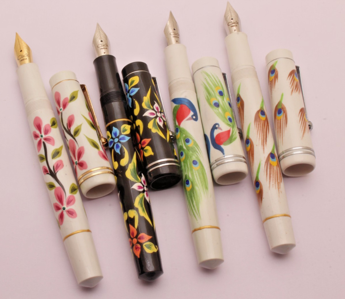 SET OF 4 PENS Beautiful Handmade Art Made On Fountain Pens EXTREMELY RARE