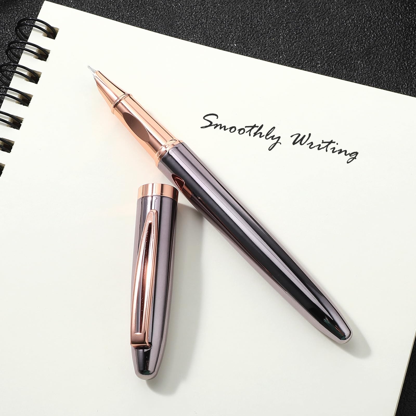 Metal Fountain Pen Set Fine Nib with Ink Cartridges Luxury Writing Pen Grey
