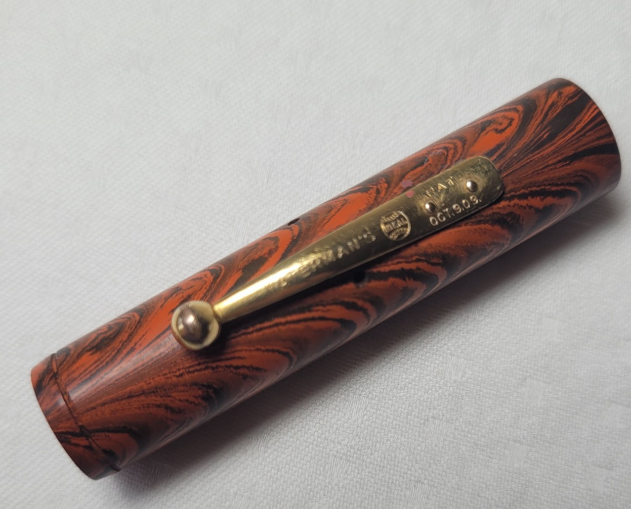 Vintage Waterman Ideal 52 Red Ripple Canada Nib Fountain Pen Wood Grain 0752