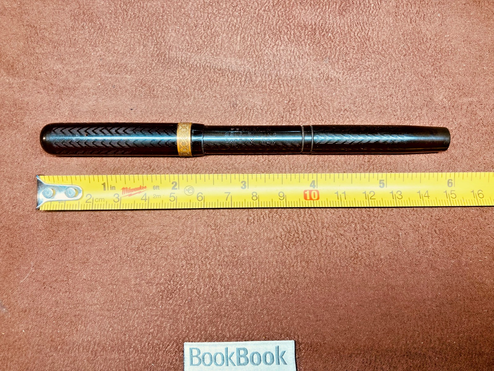 FRANKLIN PISTON FILL FOUNTAIN PEN IN CHASED BLACK HARD RUBBER