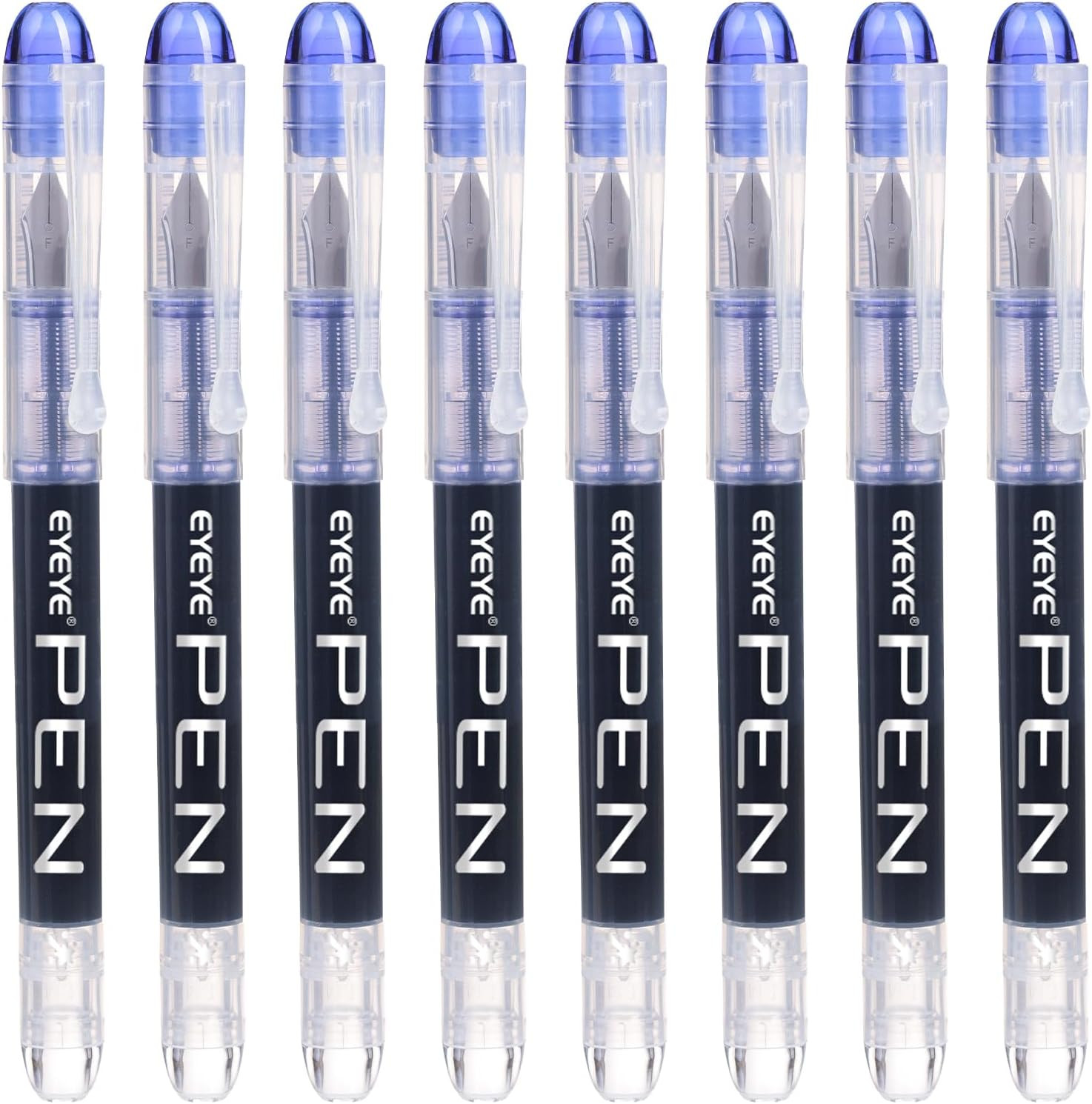 Disposable Fountain Pens Fine Point, 8 Pack Blue Pens for Writing