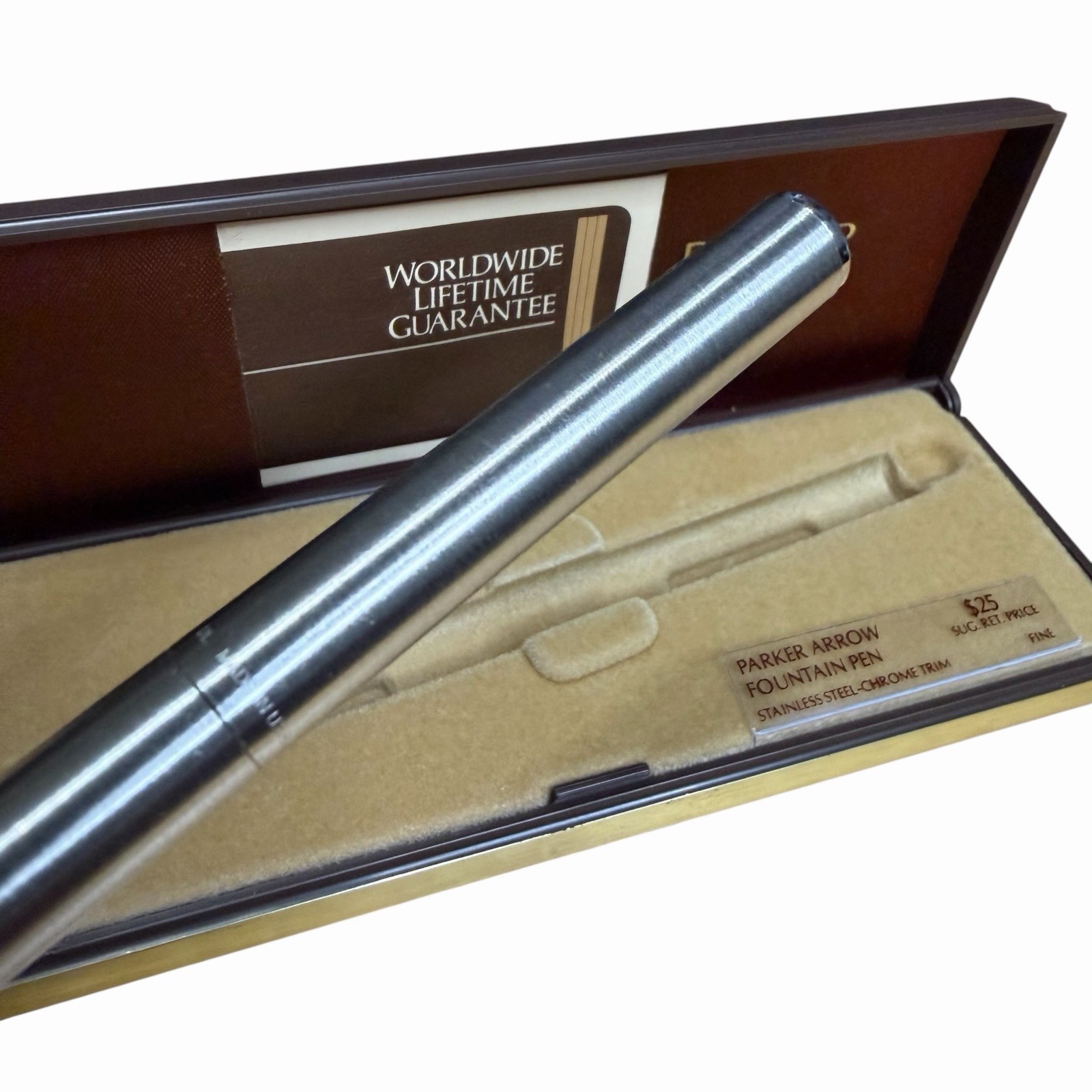 NOS Parker Arrow Flighter Stainless Steel Fountain Pen Fine Nib w/ Box USA