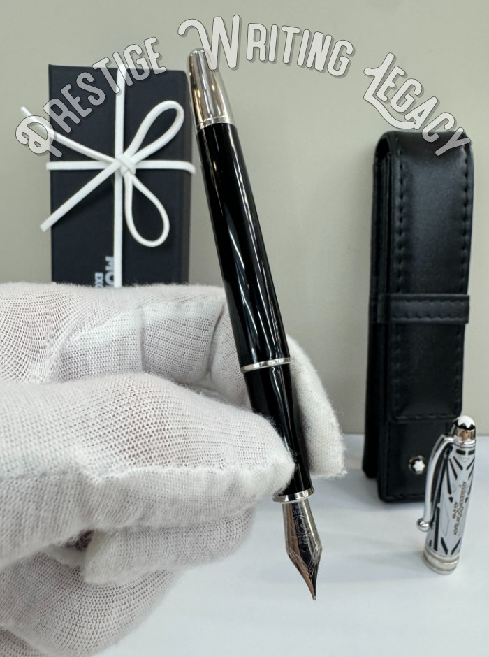 MB Meisterstück 163 Fountain Pen Black Platinum Trim Montblanc Leather Case Fast