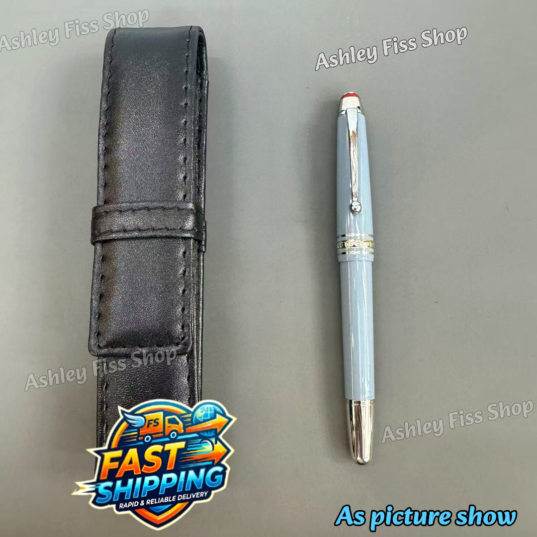 Montblanc Meisterstuck Fountain Pen Light Blue Silver Trim w/ Leather Pen Case