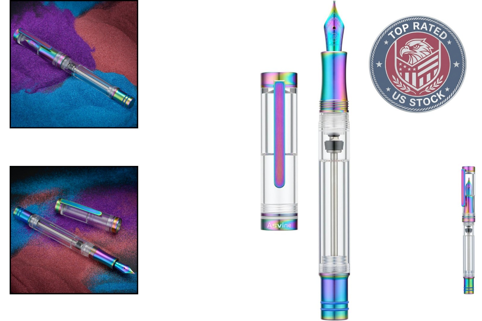 V200 Demonstrator Acrylic Fountain Pen – Rainbow Finish & High Ink Capacity
