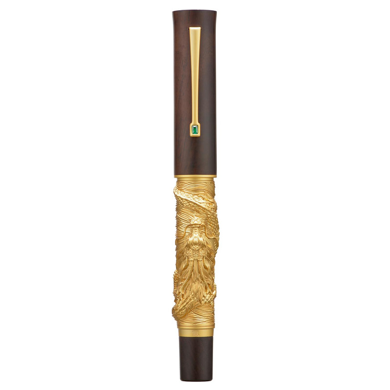 Hong Dian N24 Fountain Pen Fine Golden Dragon Stereoscopic Carving Red Wood