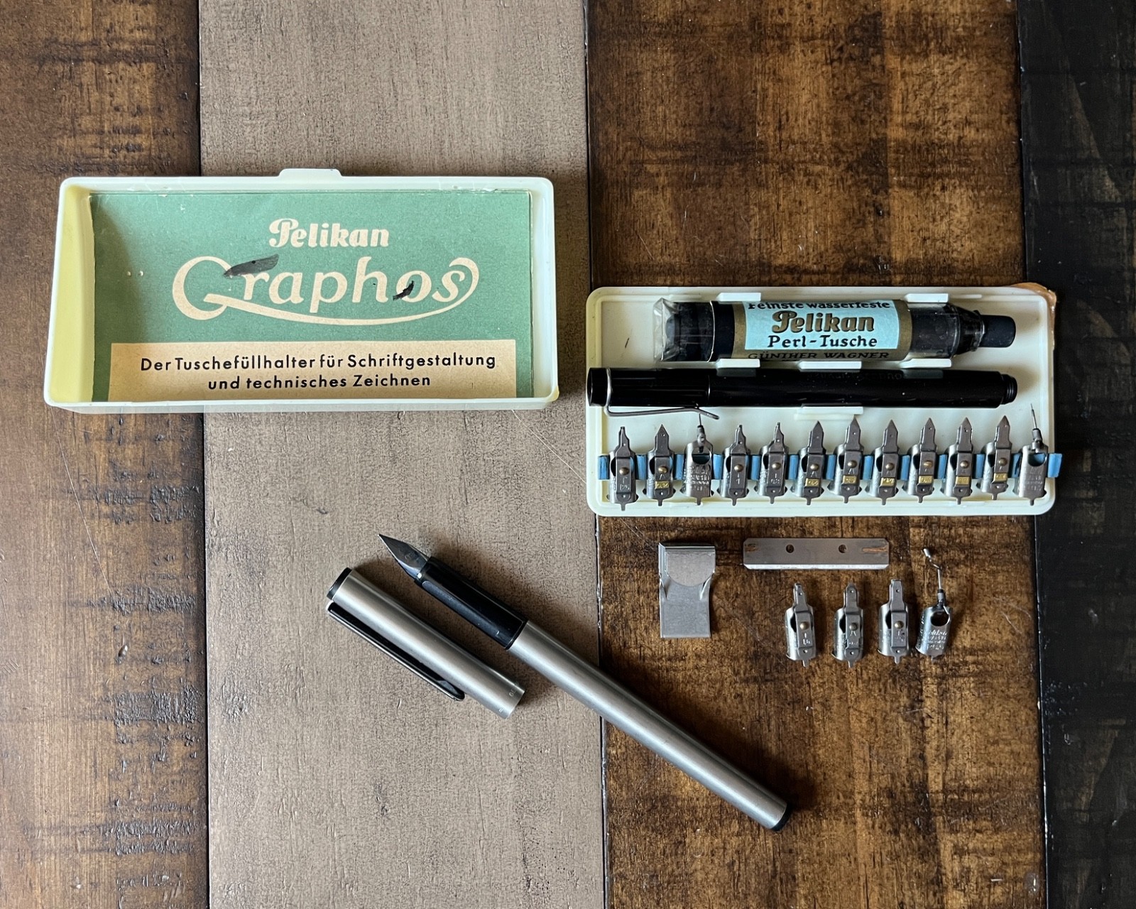 Vintage Pelikan Graphos Plastic Case + Metal Fountain Ink Pen | Made in Germany