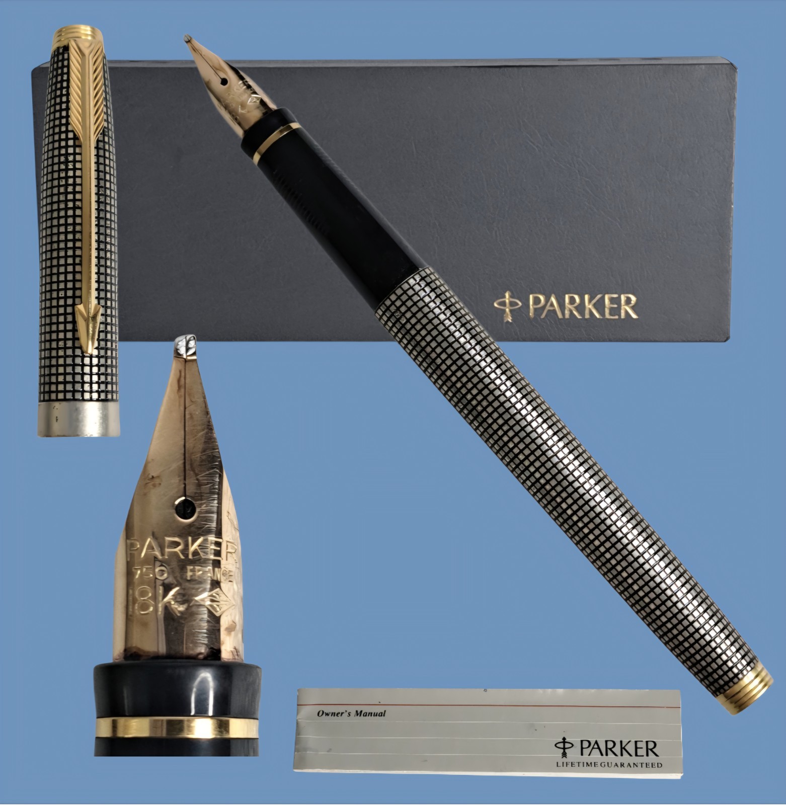 Vintage Parker 75 Cisele Sterling Silver FP 18K Nib France 1991 IU Oblique Broad
