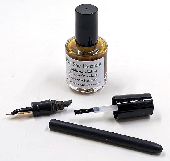 Sac cement for pen repair, traditional shellac formula adhesive and sealant