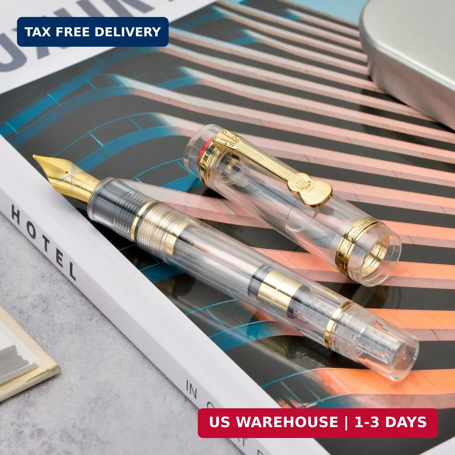 Jinhao Tiandao 1935 Fountain Pen #8 Fine Sword Nib, Demonstrator Clear Acrylic w