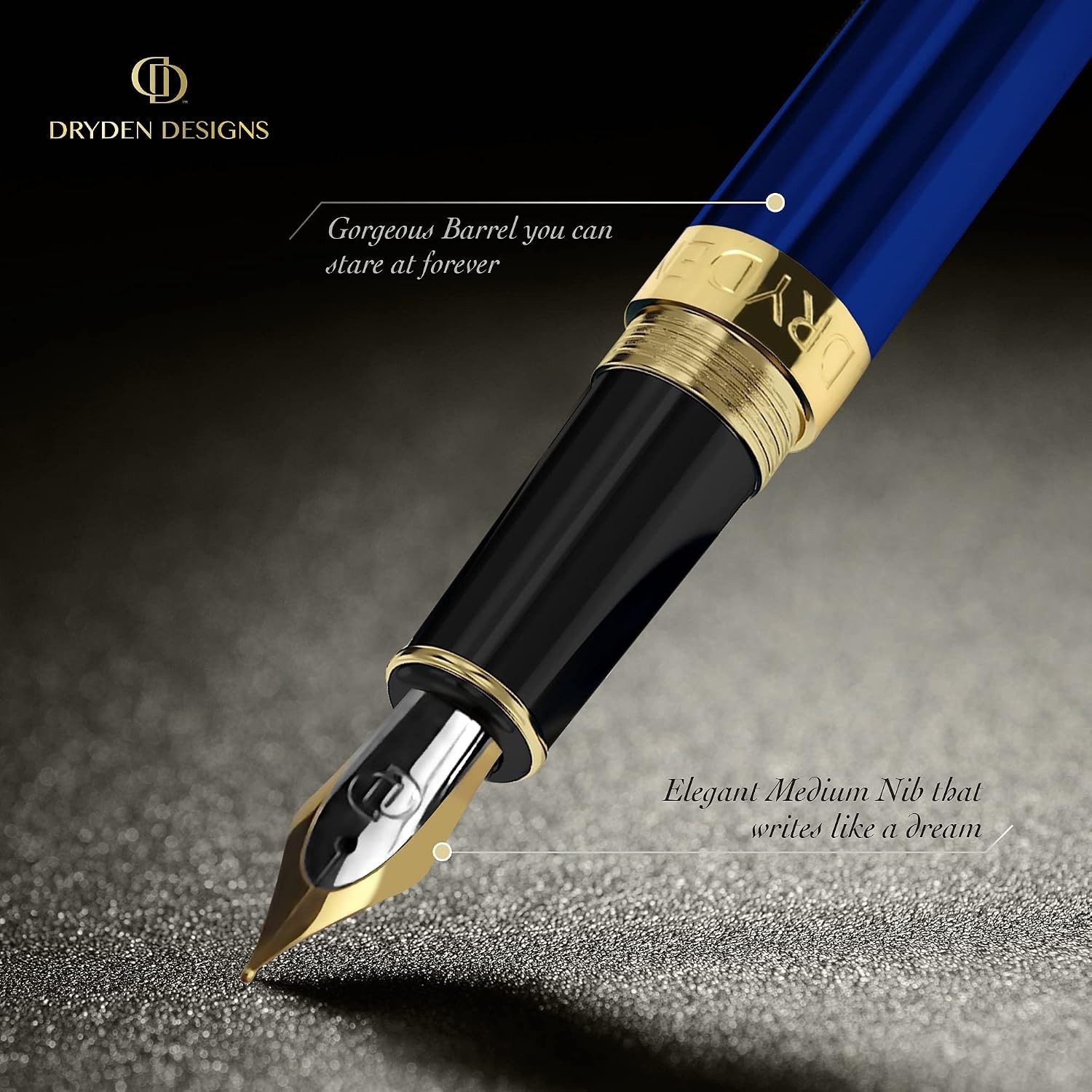 Elegant Stainless Steel Fountain Pen – Medium Nib & 24 Cartridges in Gift Pouch