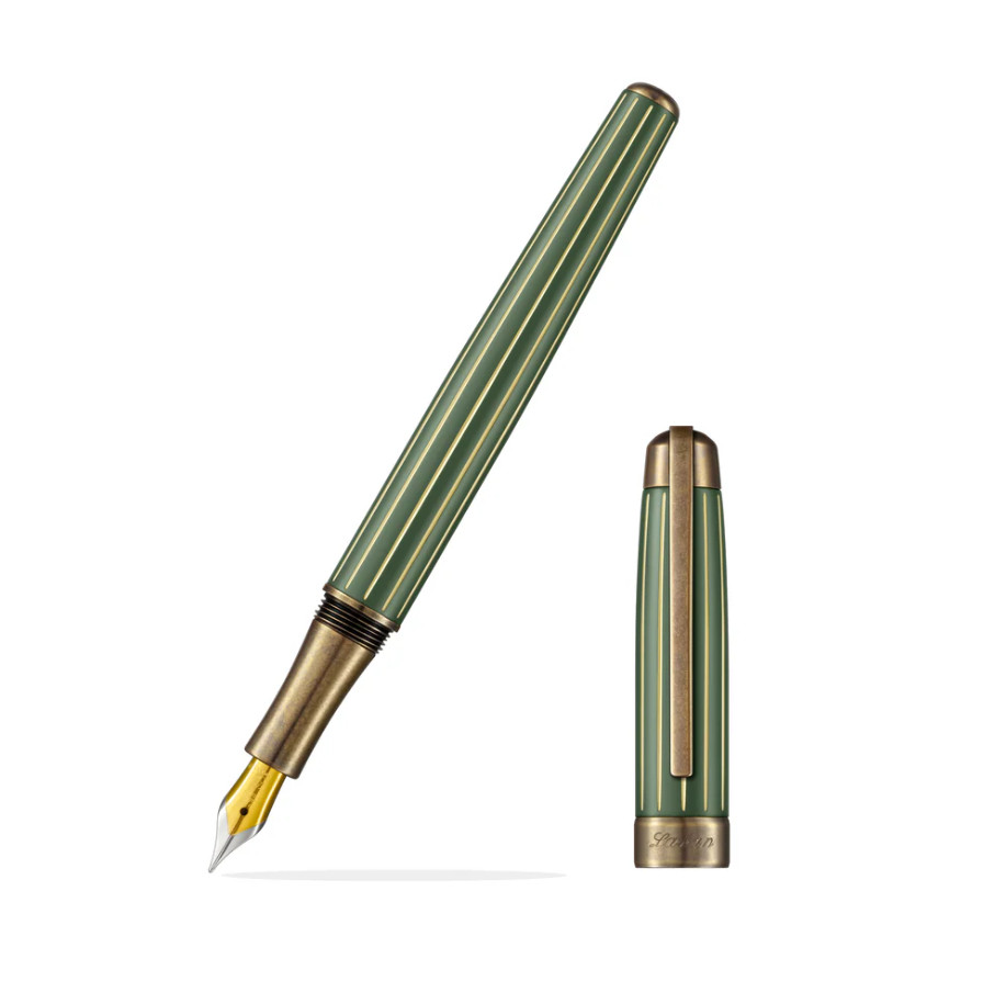 Laban Antique II Fountain Pen in Green with Lines – Extra Fine Point – NEW