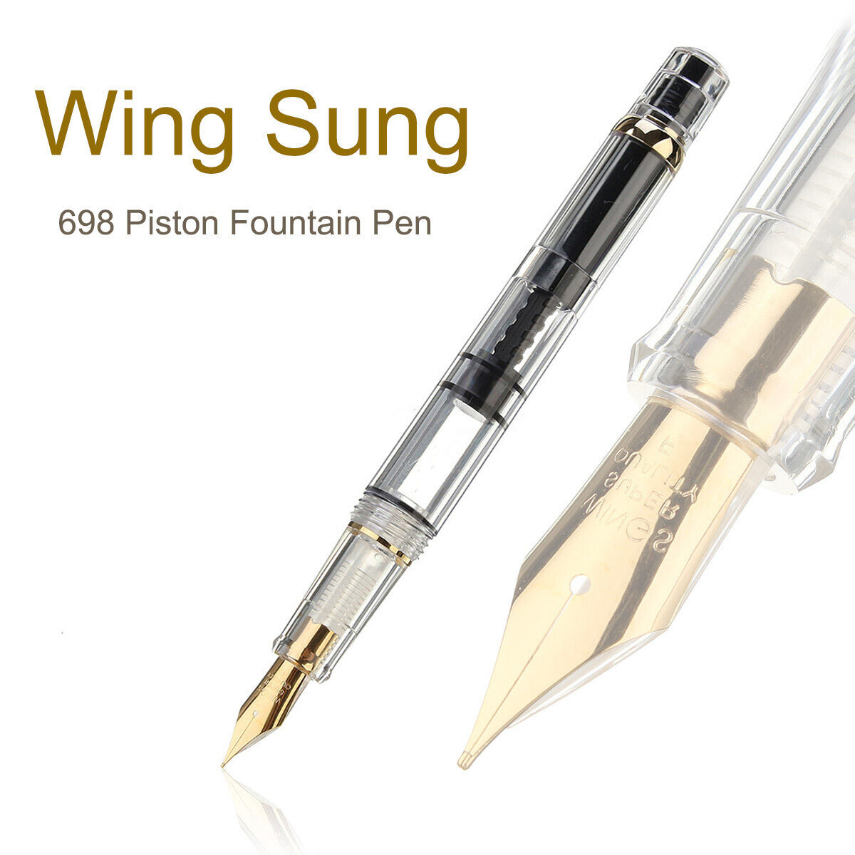 Gold Wing Sung 698 Transparent Piston Fountain Pen 0.5mm Extra Soft Nib Gift Box