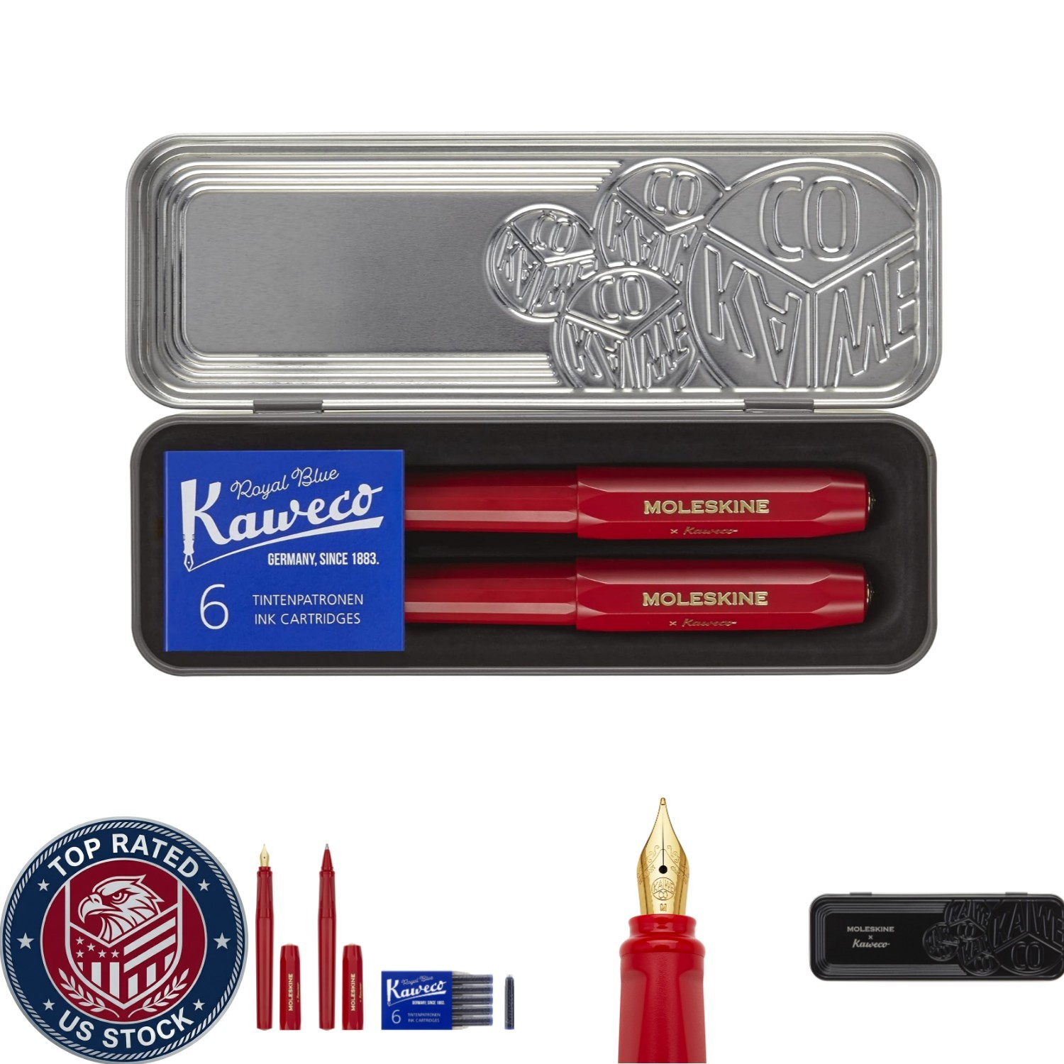 Elegant Kaweco Red Fountain and Ballpen Duo – Smooth Writing, Refillable Design