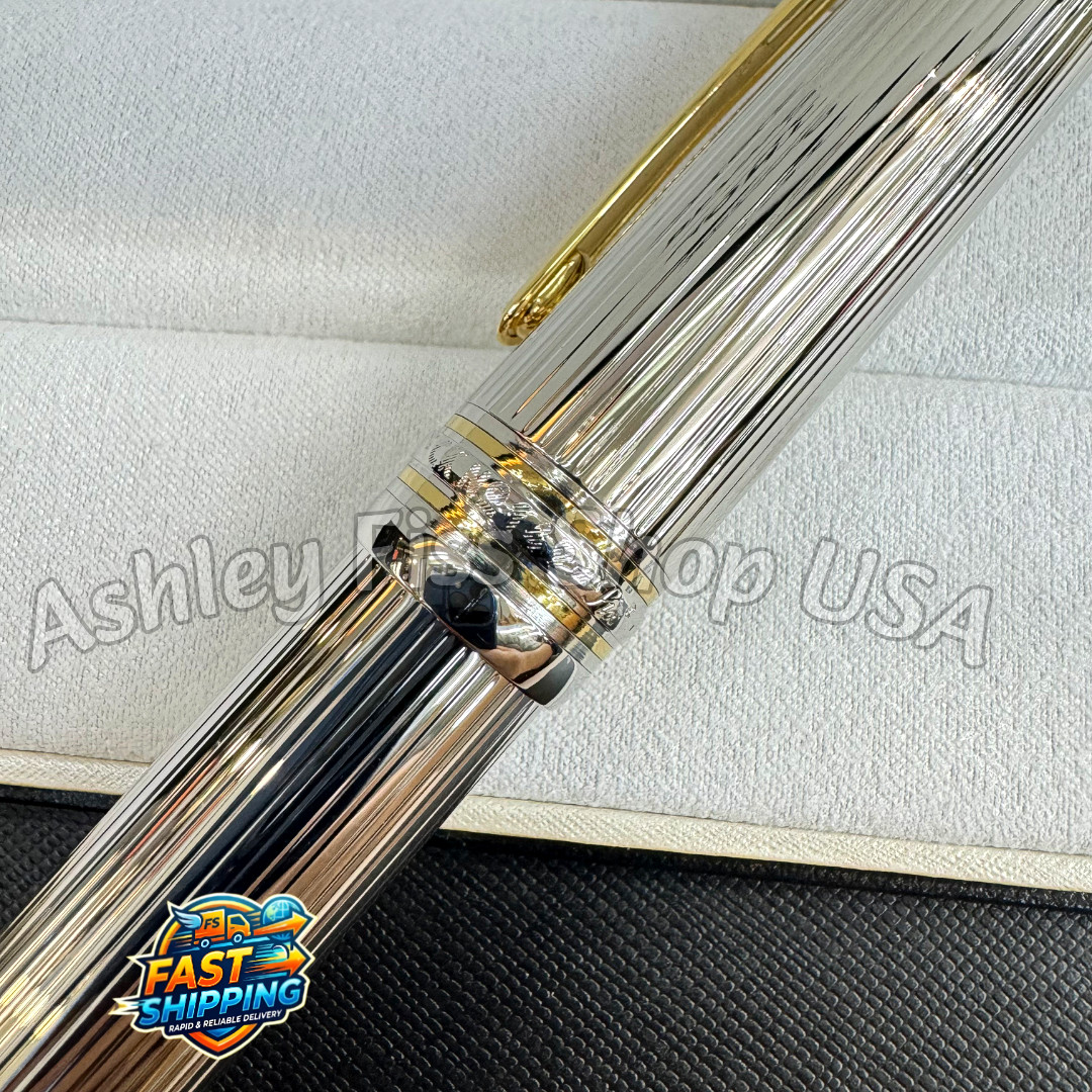 Montblanc Meisterstück Silver Pinstripe Fountain Pen Gold Trim HOT NEW