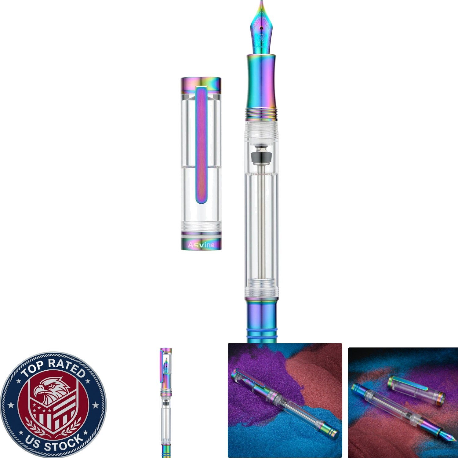 V200 Demonstrator Acrylic Fountain Pen – Rainbow Finish & High Ink Capacity