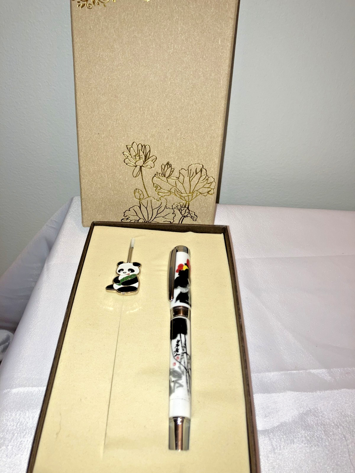 Gift Set with Chinese Motif Ball Point Pen & Matching Bookmark Featuring Panda