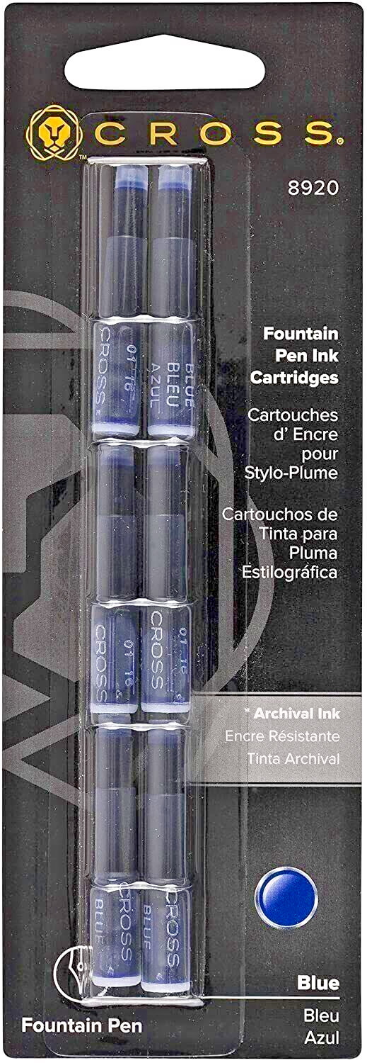 Cross Fountain Pen Ink Cartridges Refill Blue New 6 Per Card 8920