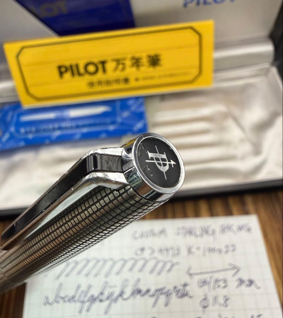 Rare Pilot Custom Sterling 18KWG 1973 Fine F Fountain Pen Vintage Japan
