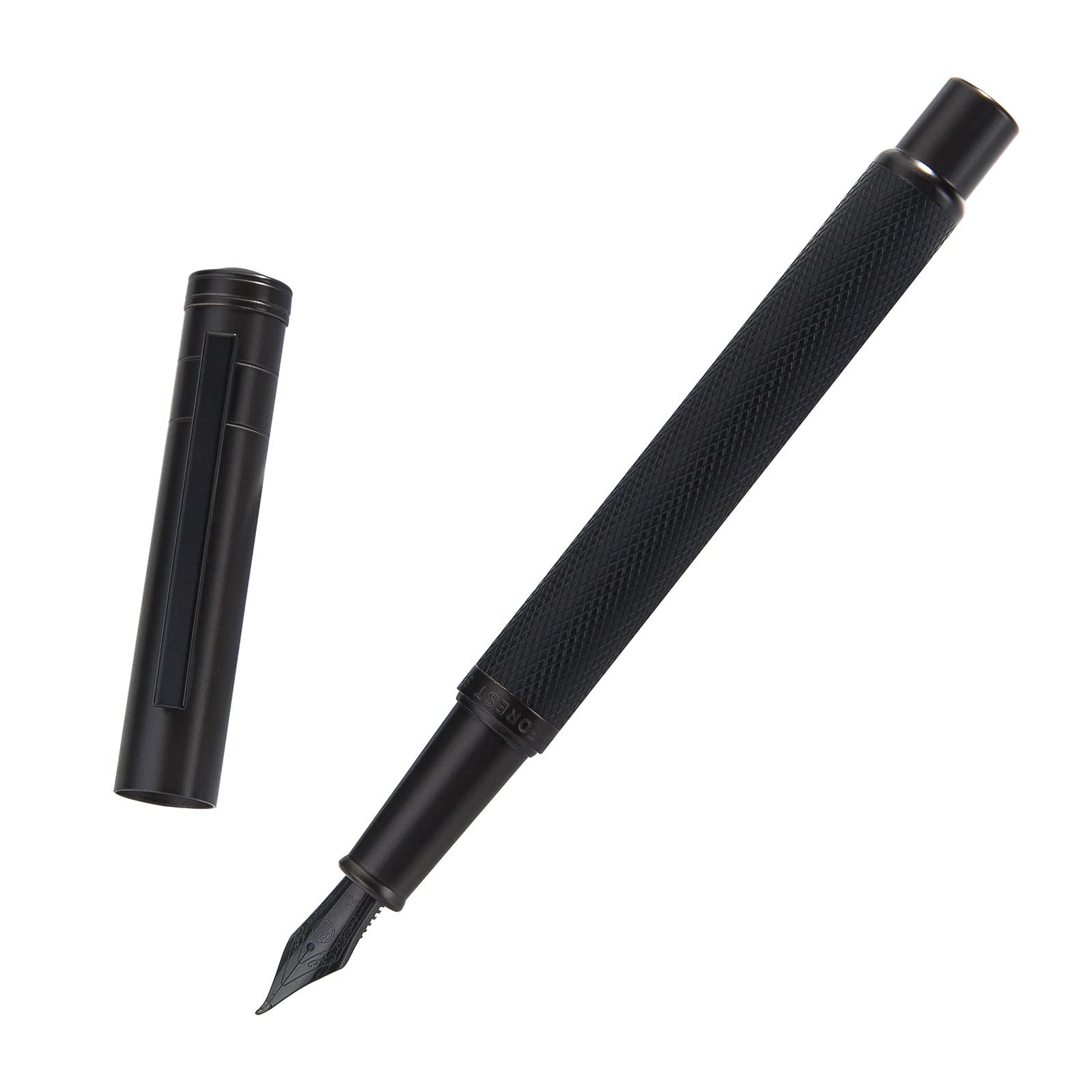 Brushed Black Forest Fude Pen, Bent Nib, Calligraphy, Converter, Metal Box Set
