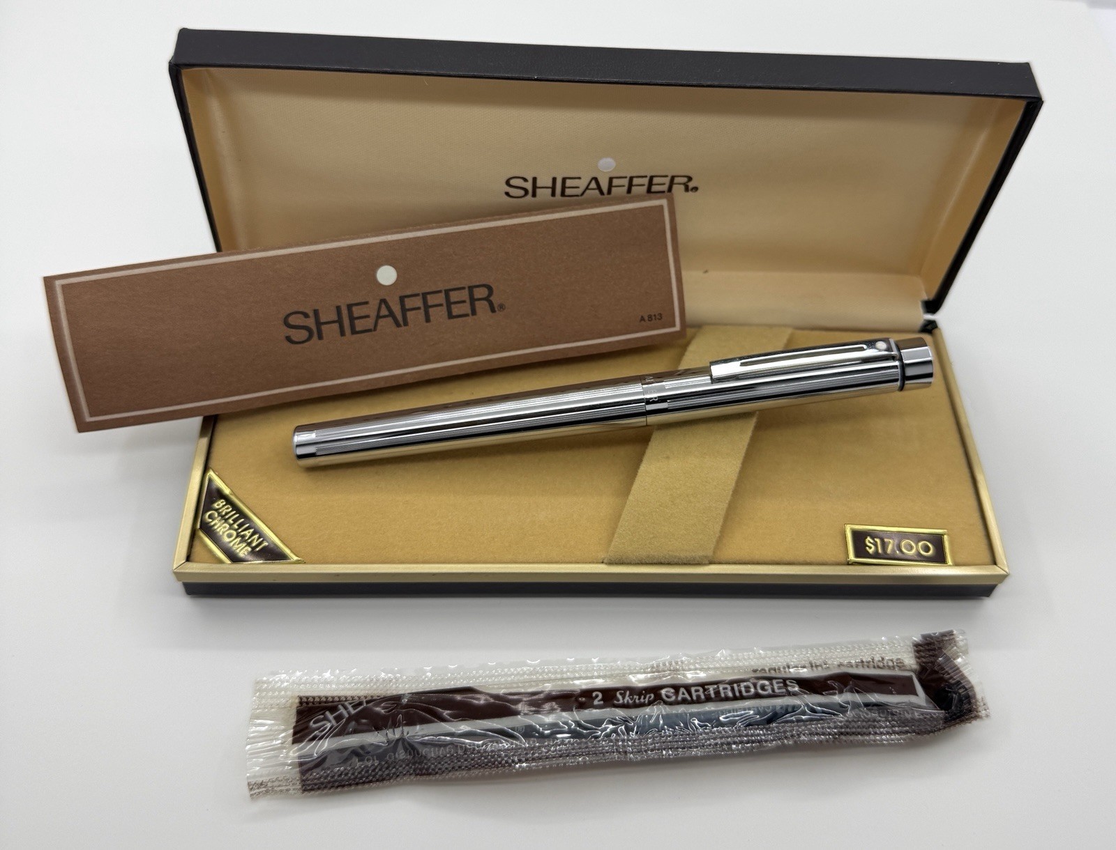 1981-84 Sheaffer 1000 Chrome Lined Targa Fountain Pen, M Nib, Converter – NOS