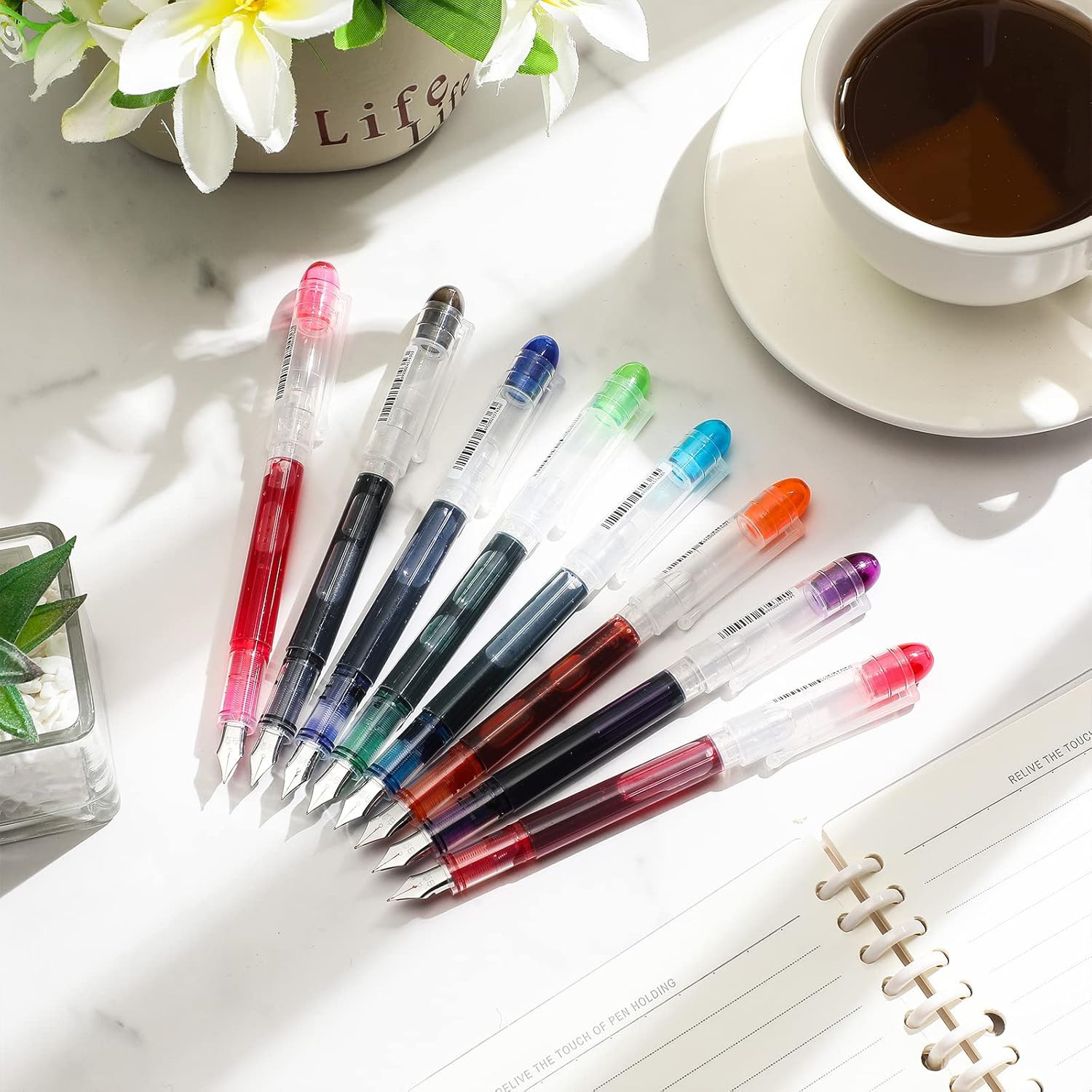 40 Pack Disposable Fountain Pens Set, Colored Ink Fountain Pens for Writing, …