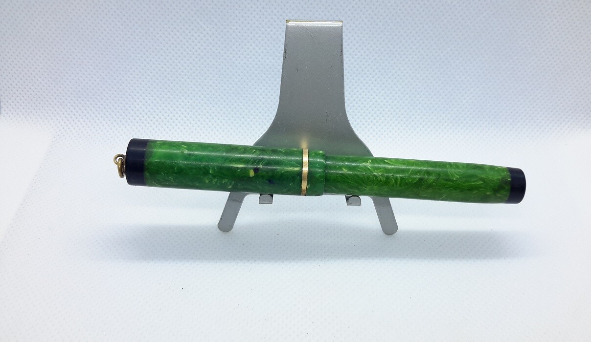 Vintage GOLD BOND Stonite Green Celluloid Fountain Pen #4 14k Nib