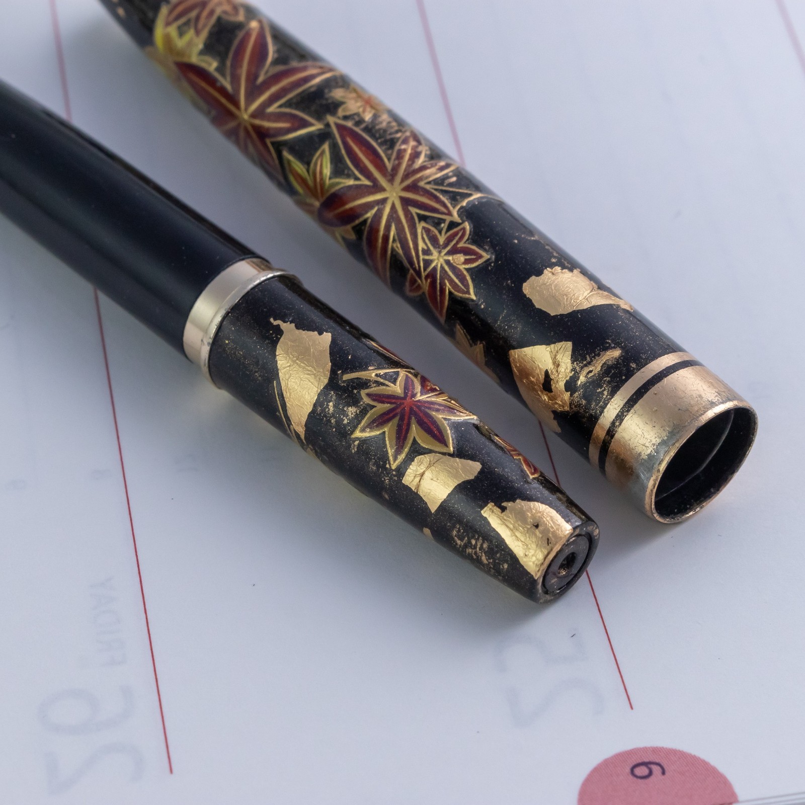 Vintage 1960s Sailor Momiji Ember Motif 14K Gold JIS Nib Pocket Fountain Pen