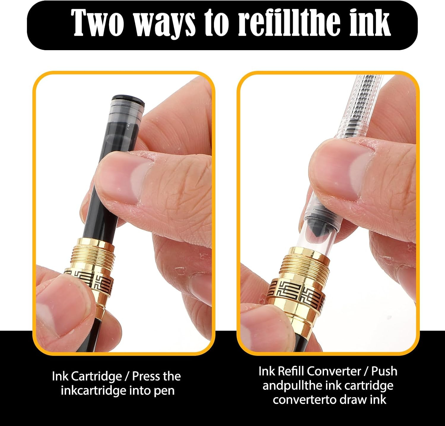 Metal Fountain Pens Set, 0.5Mm Luxury Fine Point Fountain Pen, with 10 2.6Mm Ink