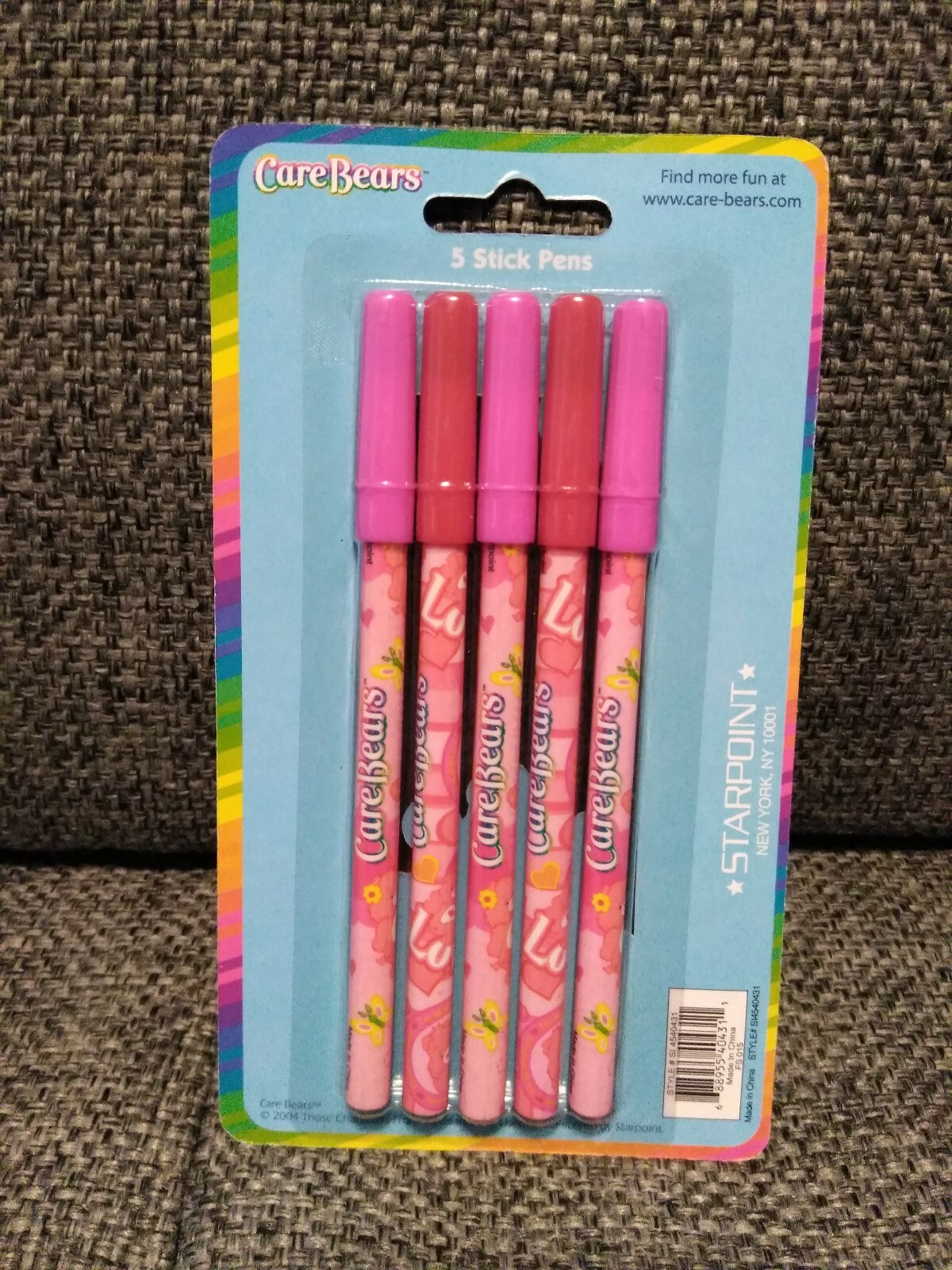 2004 Care Bear 5 Stick Pens New Old Stock Rare Black Ink