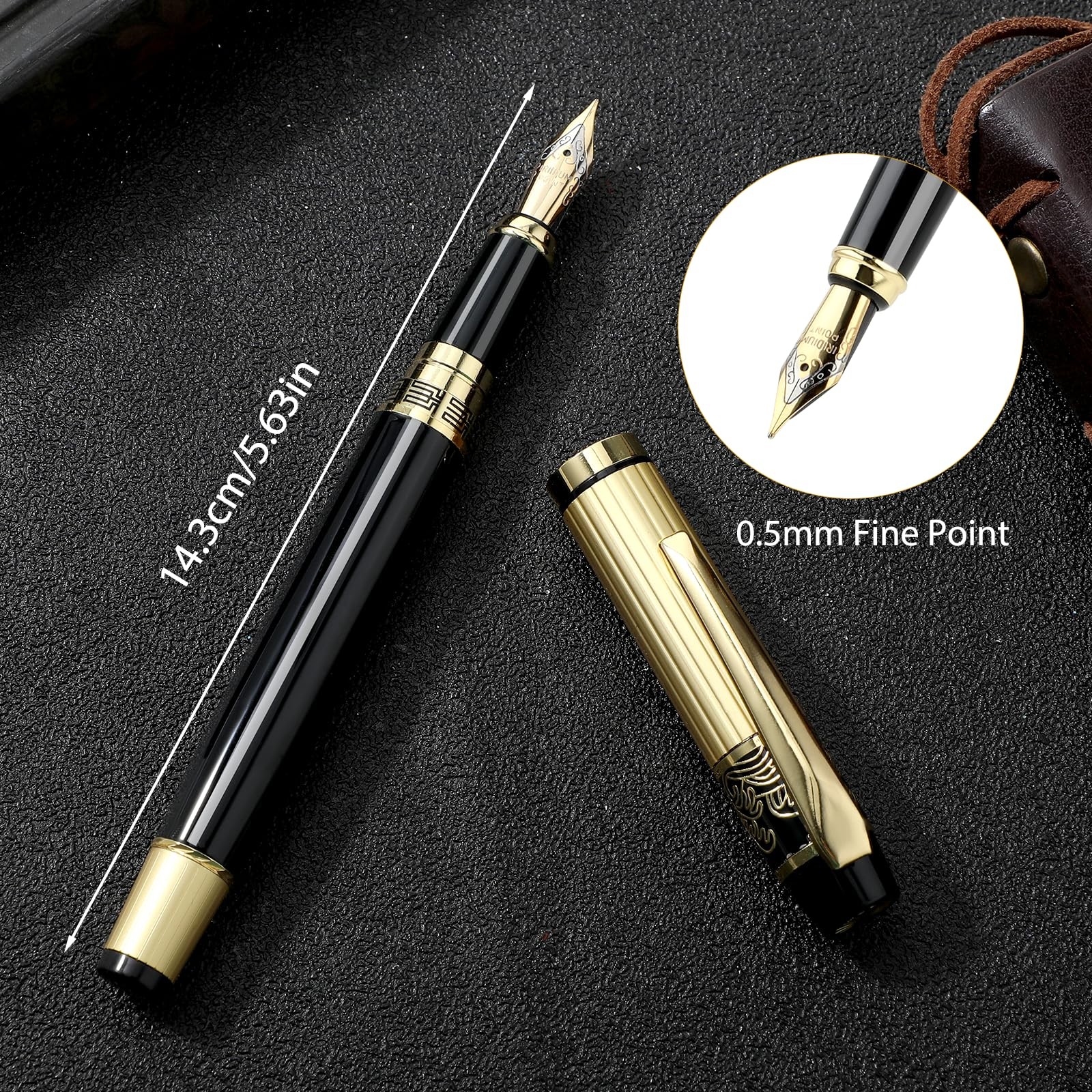 Metal Fountain Pens, With 10 Black Ink 2.6mm 1 Count (Pack of 1),