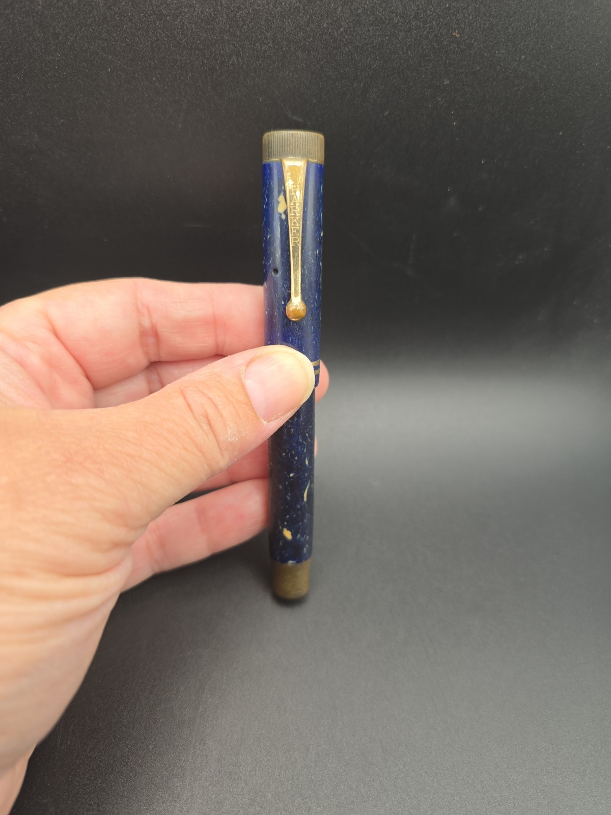 VTG 1920s Parker Duofold Lucky Curve Fountain Pen in Lapis Lazuli Blue Restorati