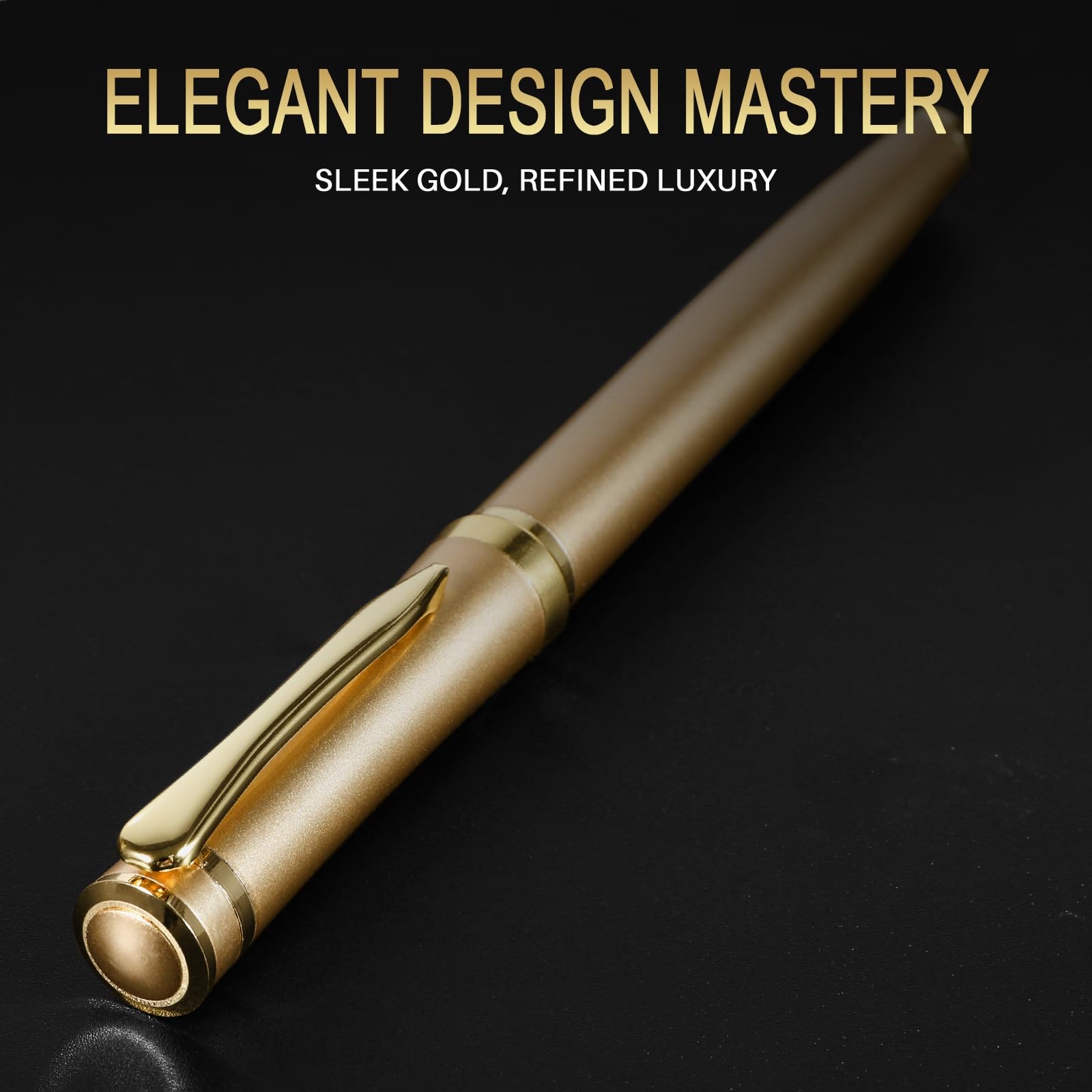 Luxury Gold Fountain Pen Fine Nib Set with Ink Cartridges, Converter & Case