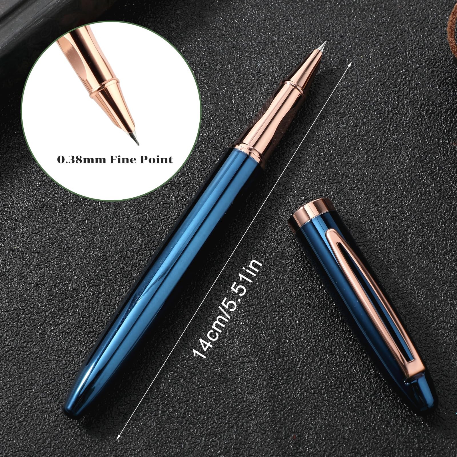 Amaxiu Metal Black Fountain Pen Set, 0.38mm Fine Nib Fountain Pen with 10 3.4…
