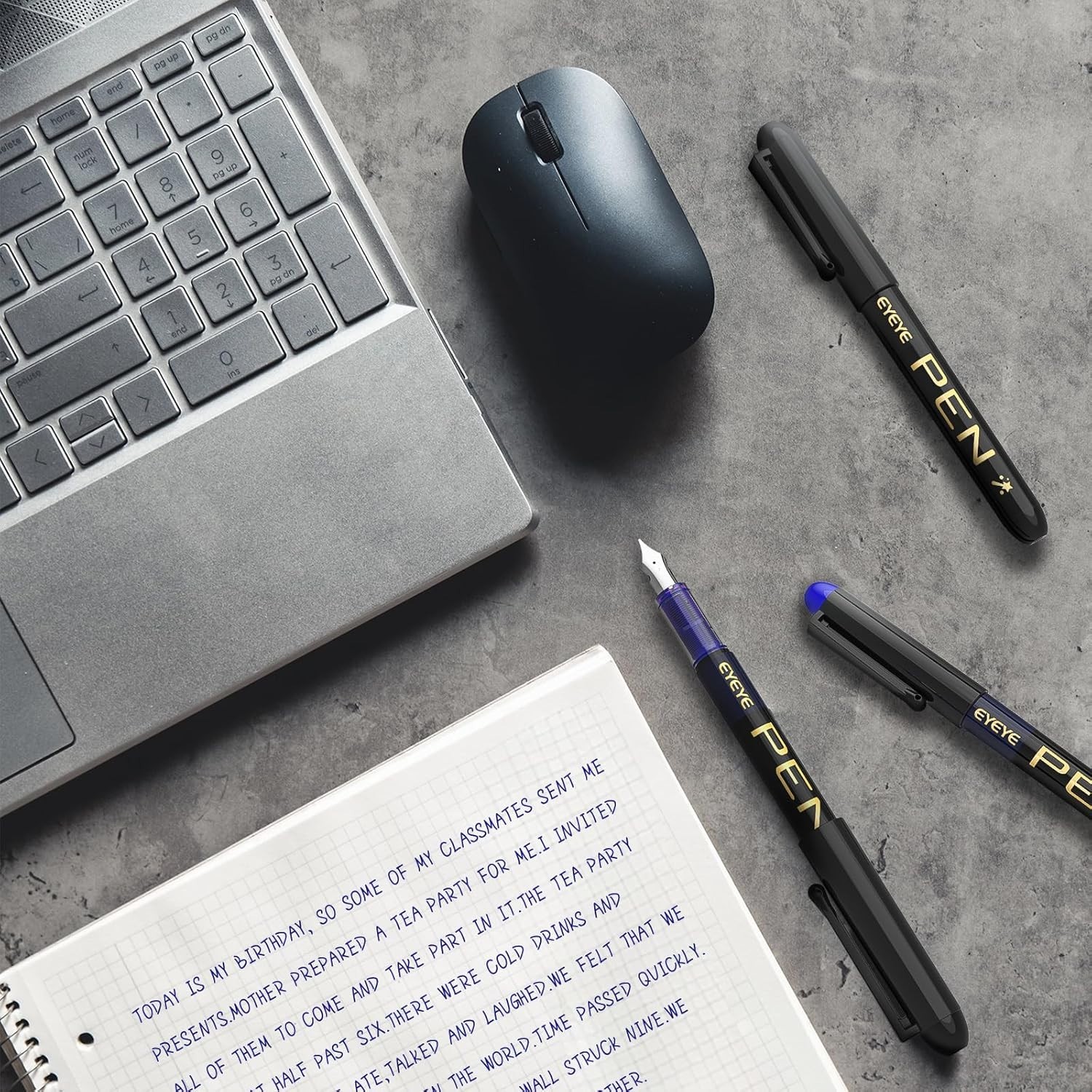 Disposable Fountain Pens Fine Point, 4 Black 4 Blue Fountain Pens for Writing…